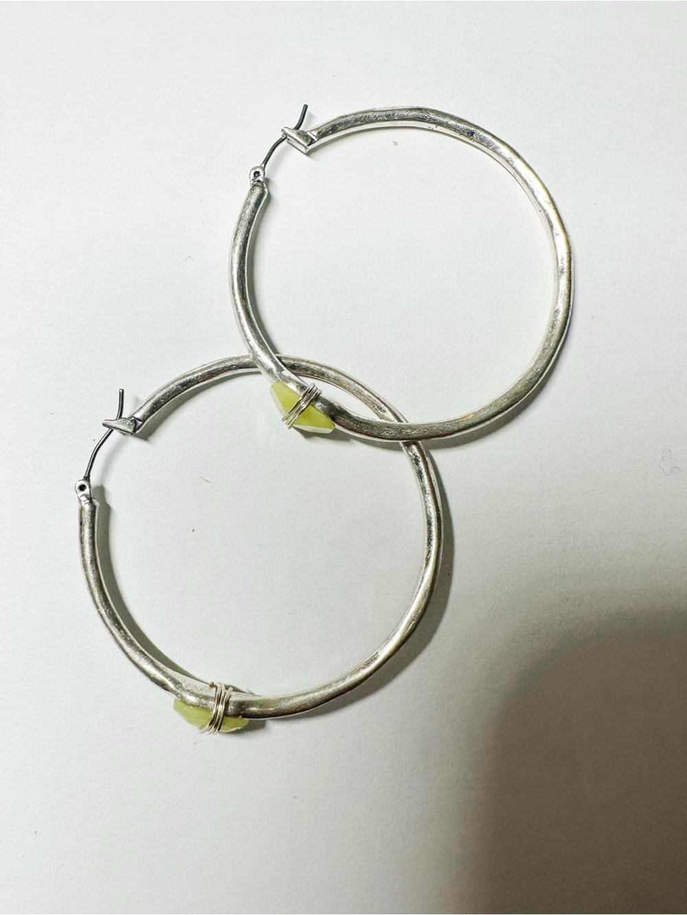Madewell Silver Hoop Earrings with Pale Green Accent - Women Jewelry